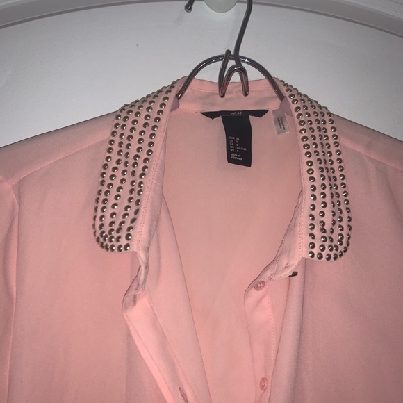 Pink Embellished Collar Button-Up Top - Picture 2 of 3